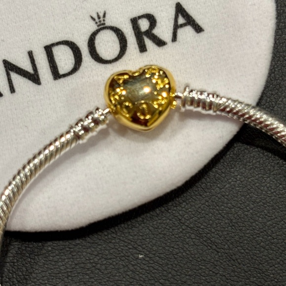 Pandora Silver Bracelet with Gold Plated Heart Closure. NWOT - Picture 2 of 3